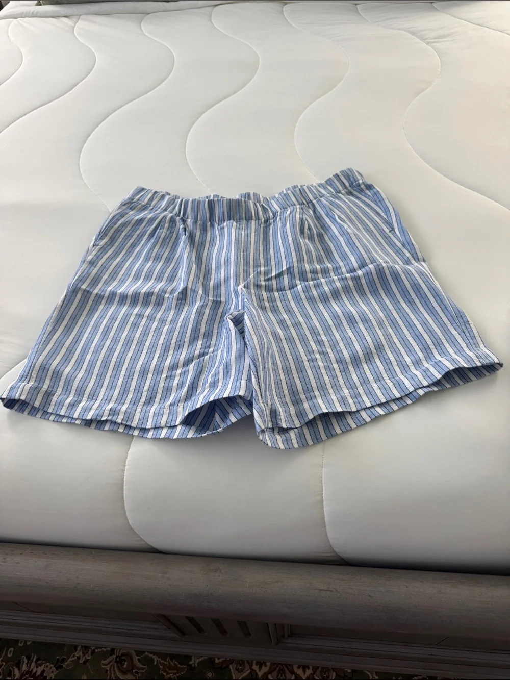 J. Jill Blue and White Striped Elastic-Waist Bermudas